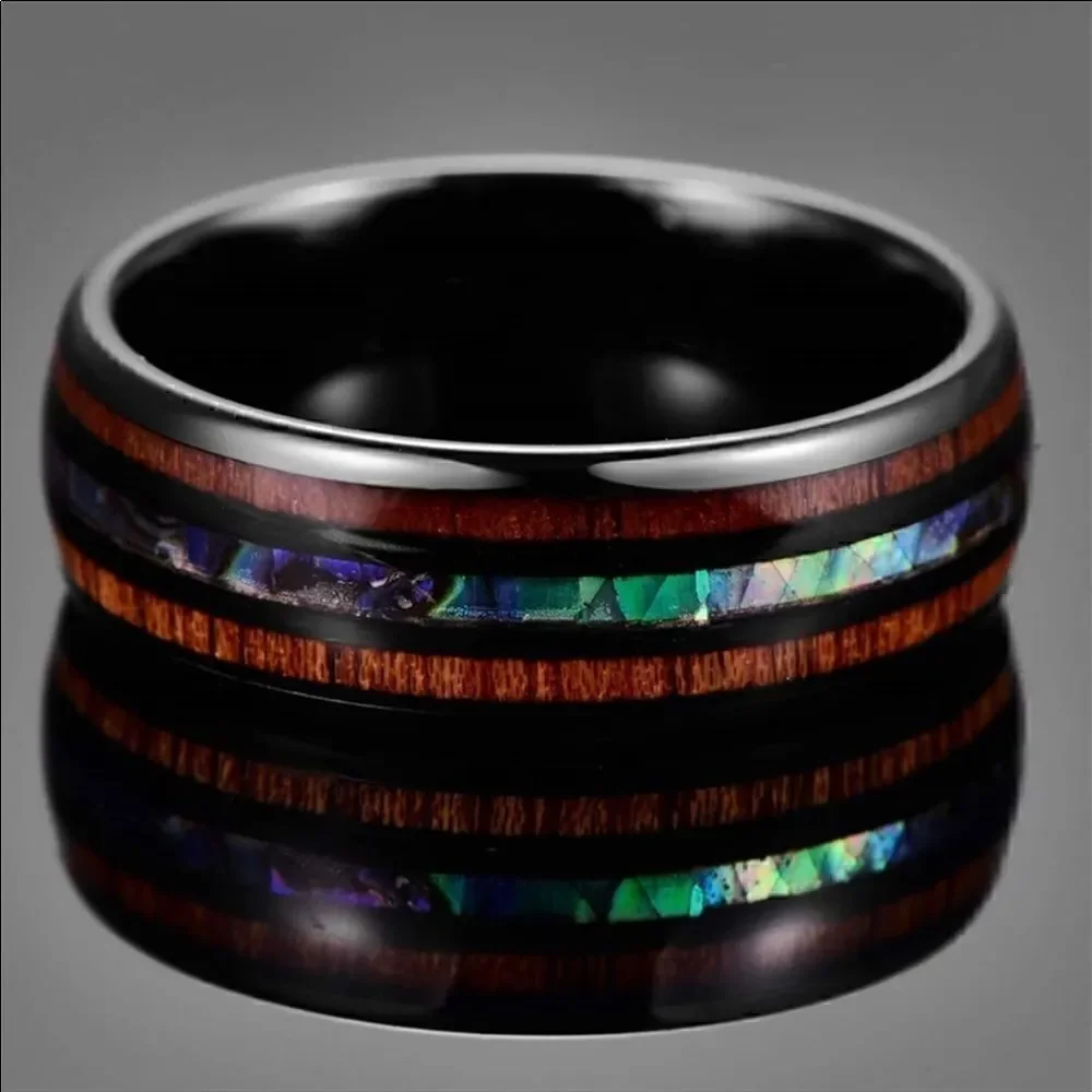Unisex Tungsten Hawaiian KOA Wood Abalone Ring